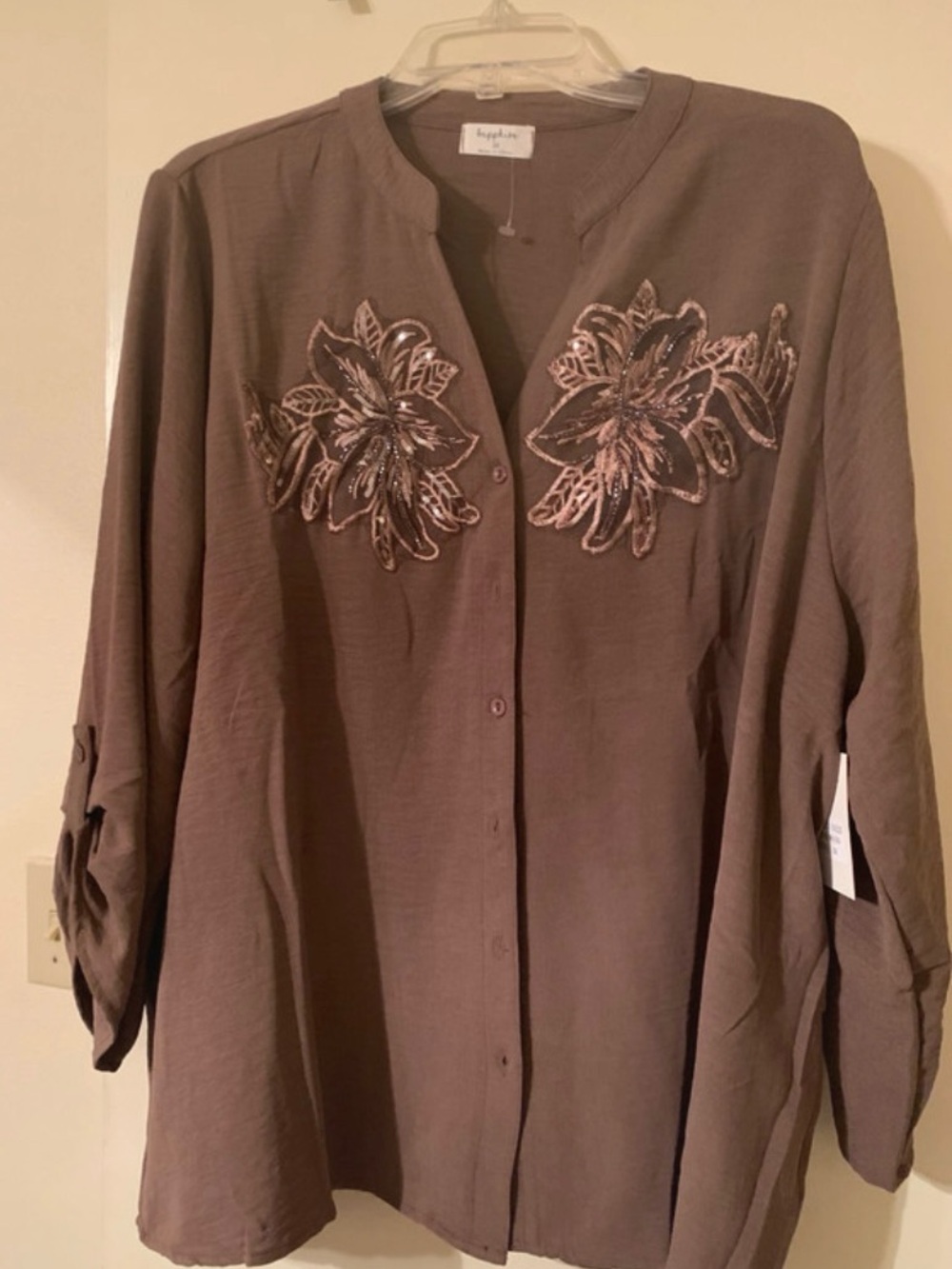 Embroidered Button-Down Women’s Shirt - Taupe